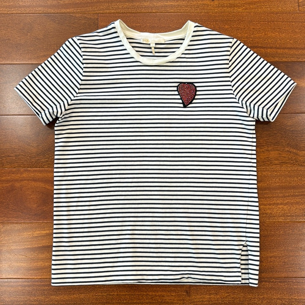 Maje Stiped T-shirt With Heart of stones Embellishment